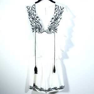 Karina Grimaldi Embroidered Tassel Romper White Size Small